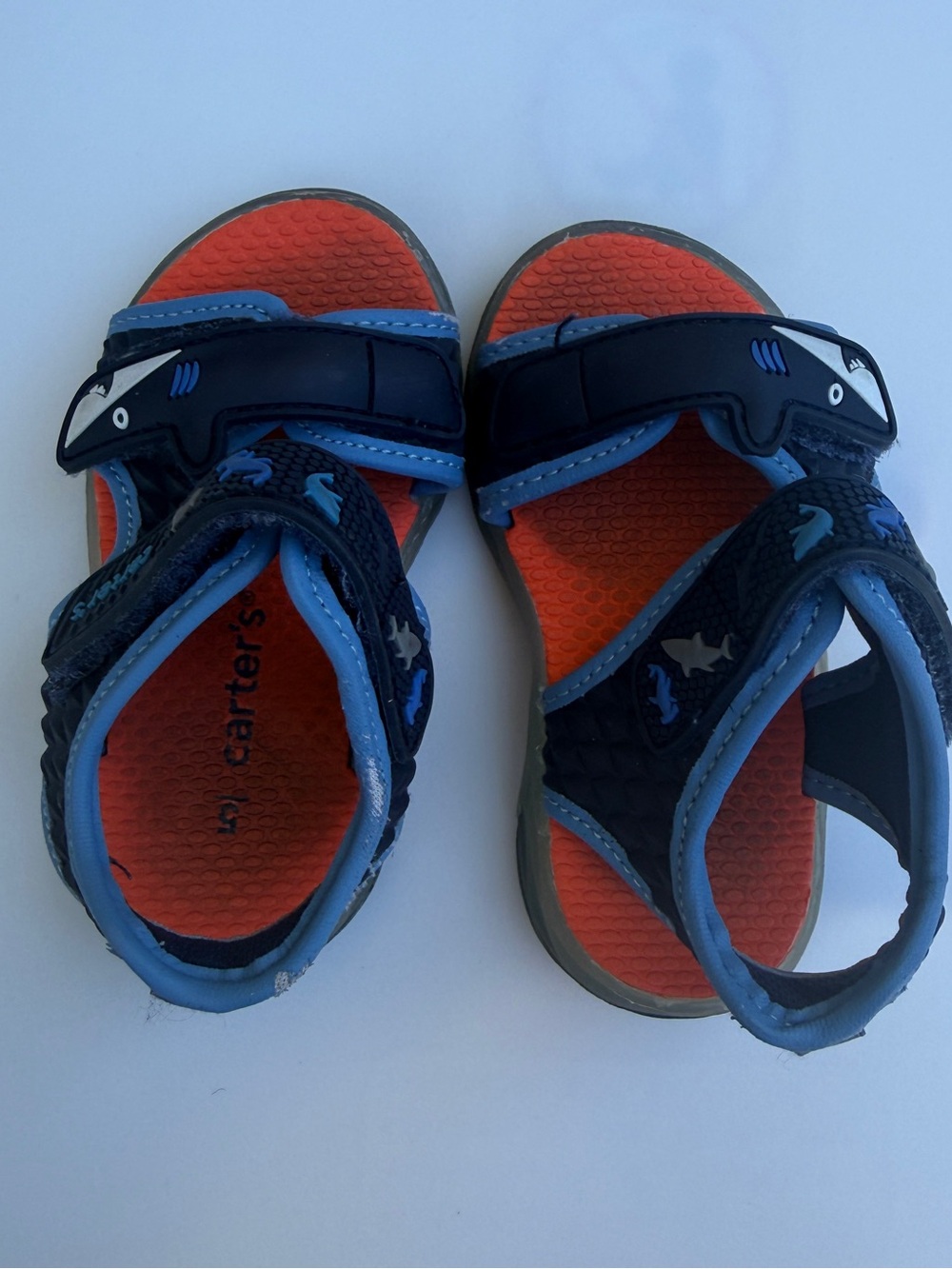 Carter's Navy and Orange Shark-Themed Baby Kids Sandals Sz 5